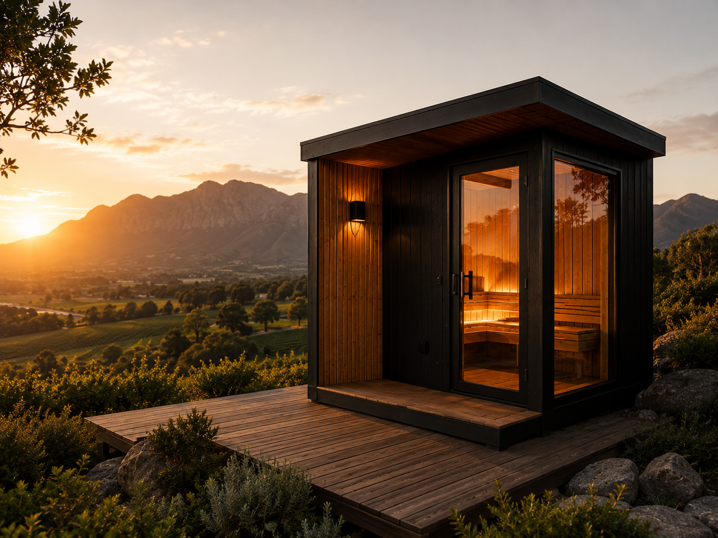 Khaya sauna at sunset in the Winelands